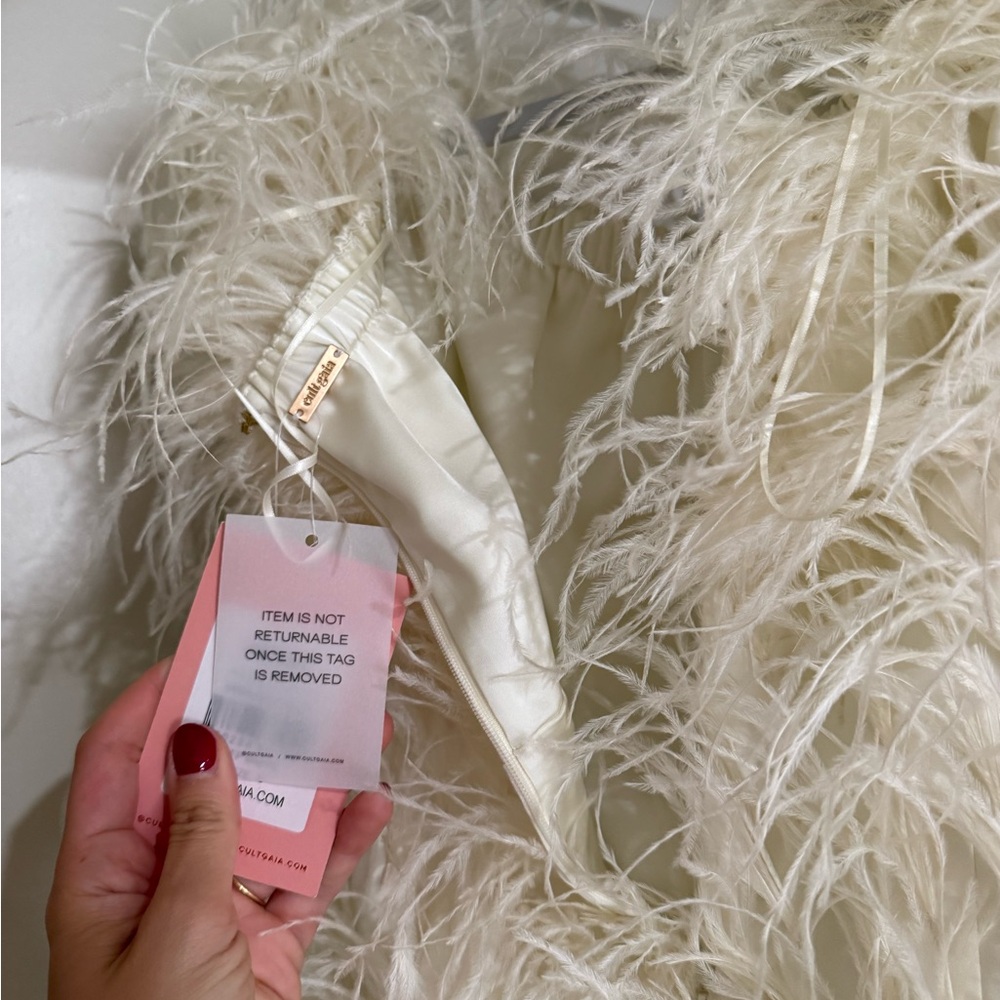 Cult Gaia Ivory Feathered Dress - Picture 7 of 8
